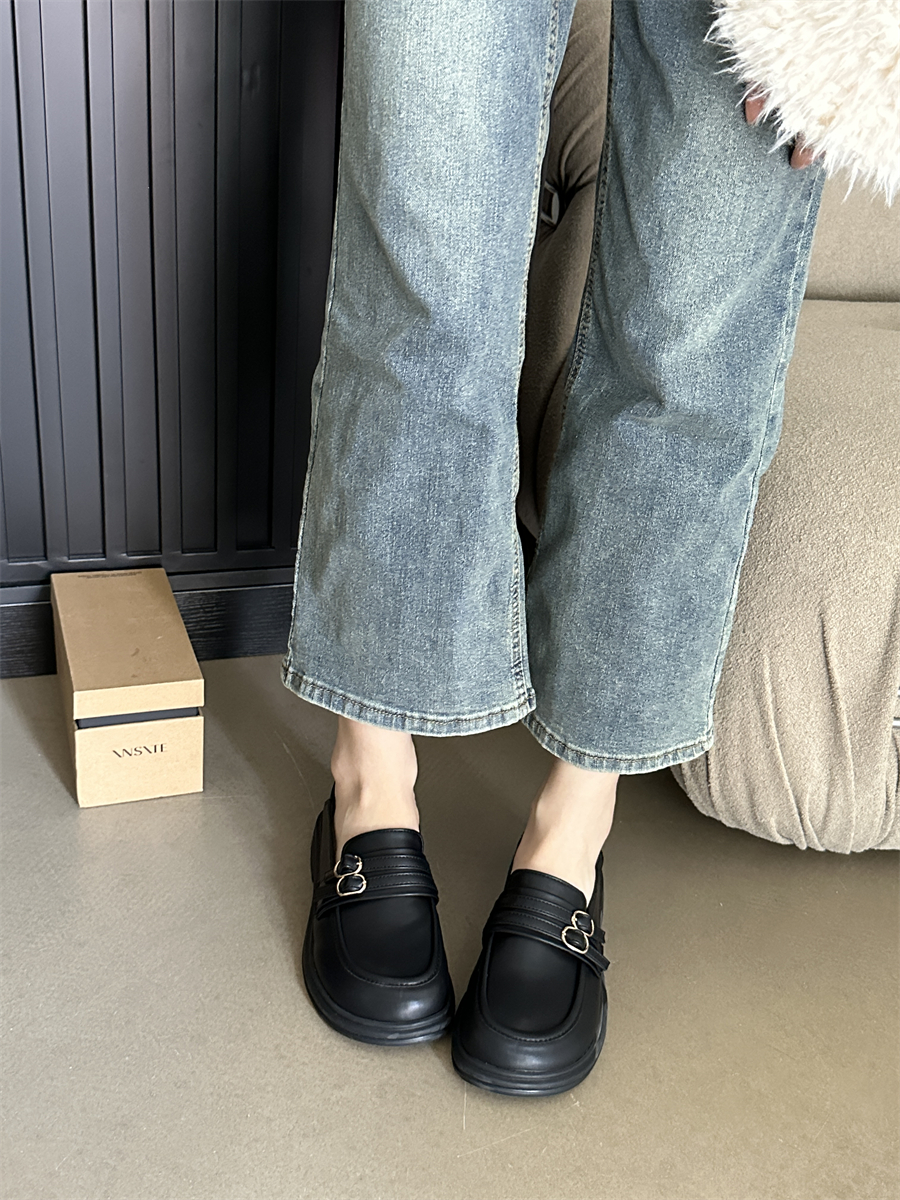 Women's Loafers British Style 2024 Spring Autumn New Retro Double Belt Buckle Comfortable Round Toe Soft Leather Low Heel Shoes