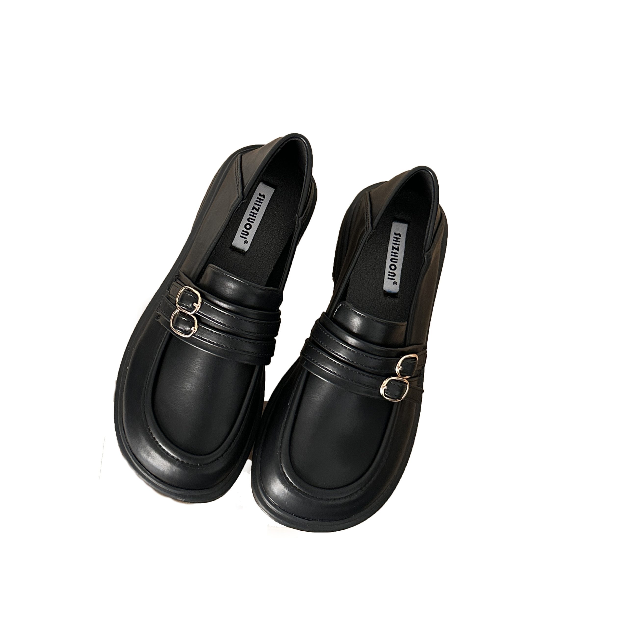 Women's Loafers British Style 2024 Spring Autumn New Retro Double Belt Buckle Comfortable Round Toe Soft Leather Low Heel Shoes