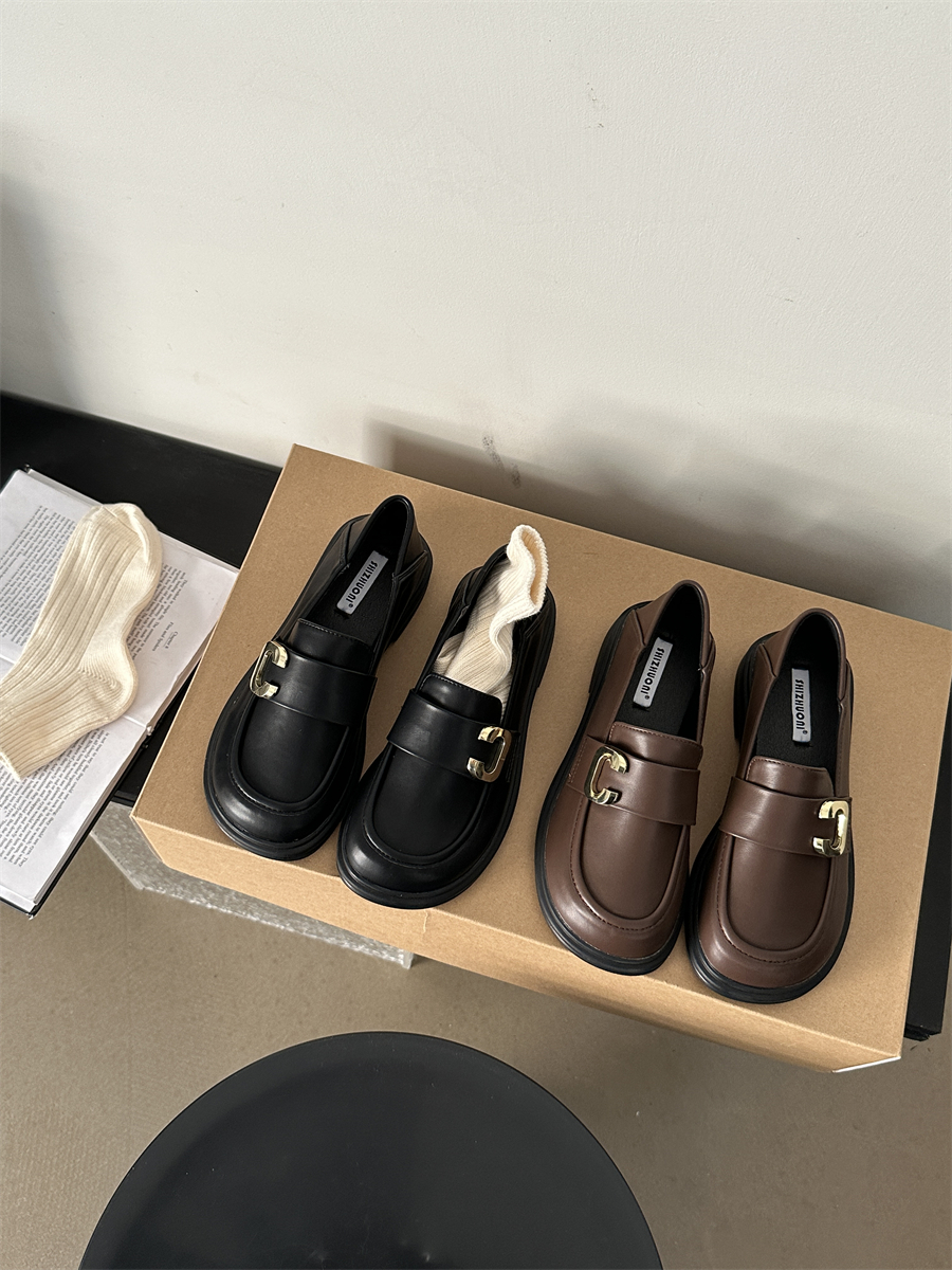 1702718201667_851094.jpg British Style Leather Shoes for Women 2024 Spring Autumn New Black Commuter Flat Retro Thick Sole Old Money Loafers Trendy