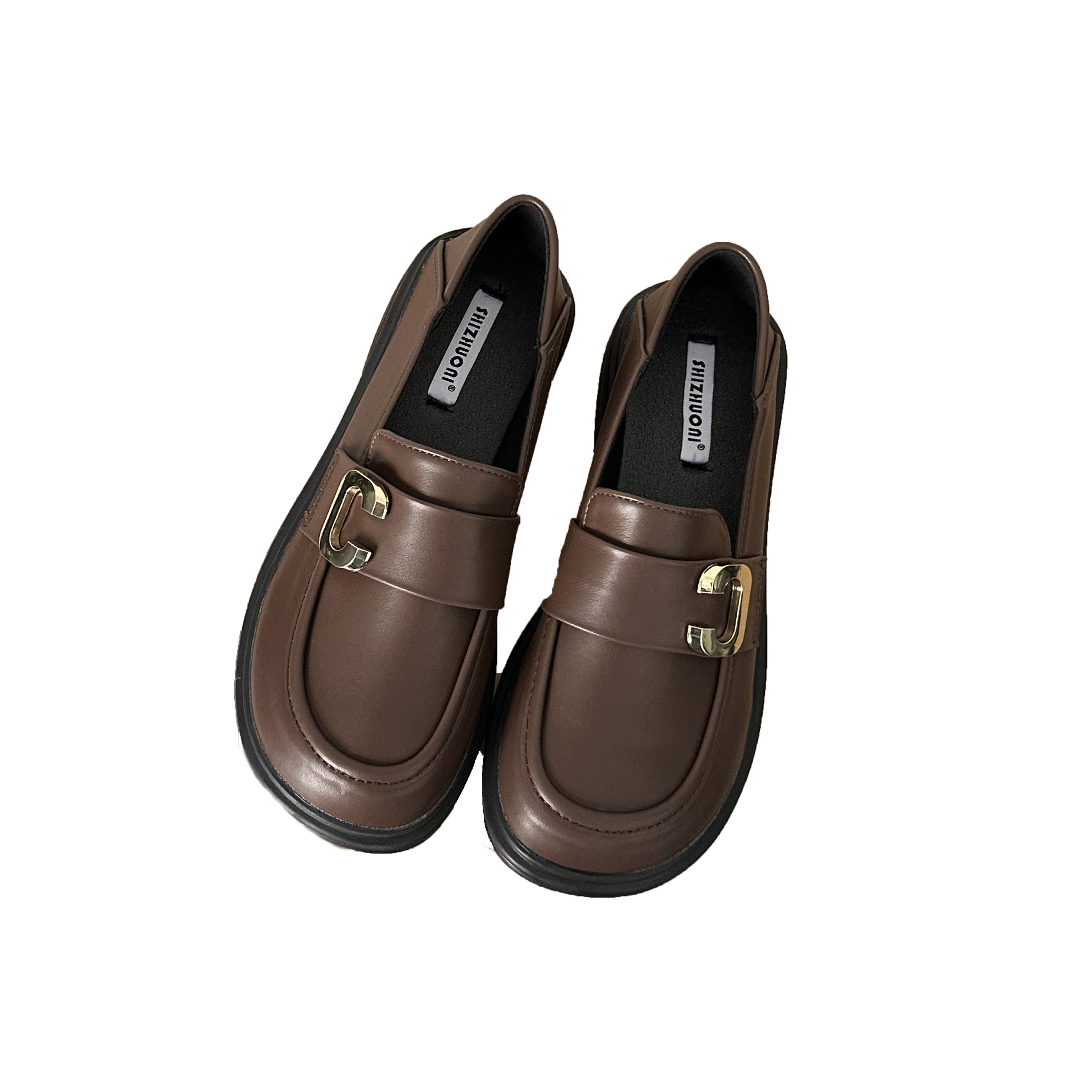 British Style Leather Shoes for Women 2024 Spring Autumn New Black Commuter Flat Retro Thick Sole Old Money Loafers Trendy