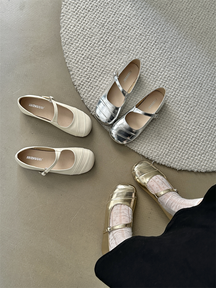 French Retro Round Toe Mary Jane Shoes with One-Strap Buckle Flat Casual Women's Shoes 2024