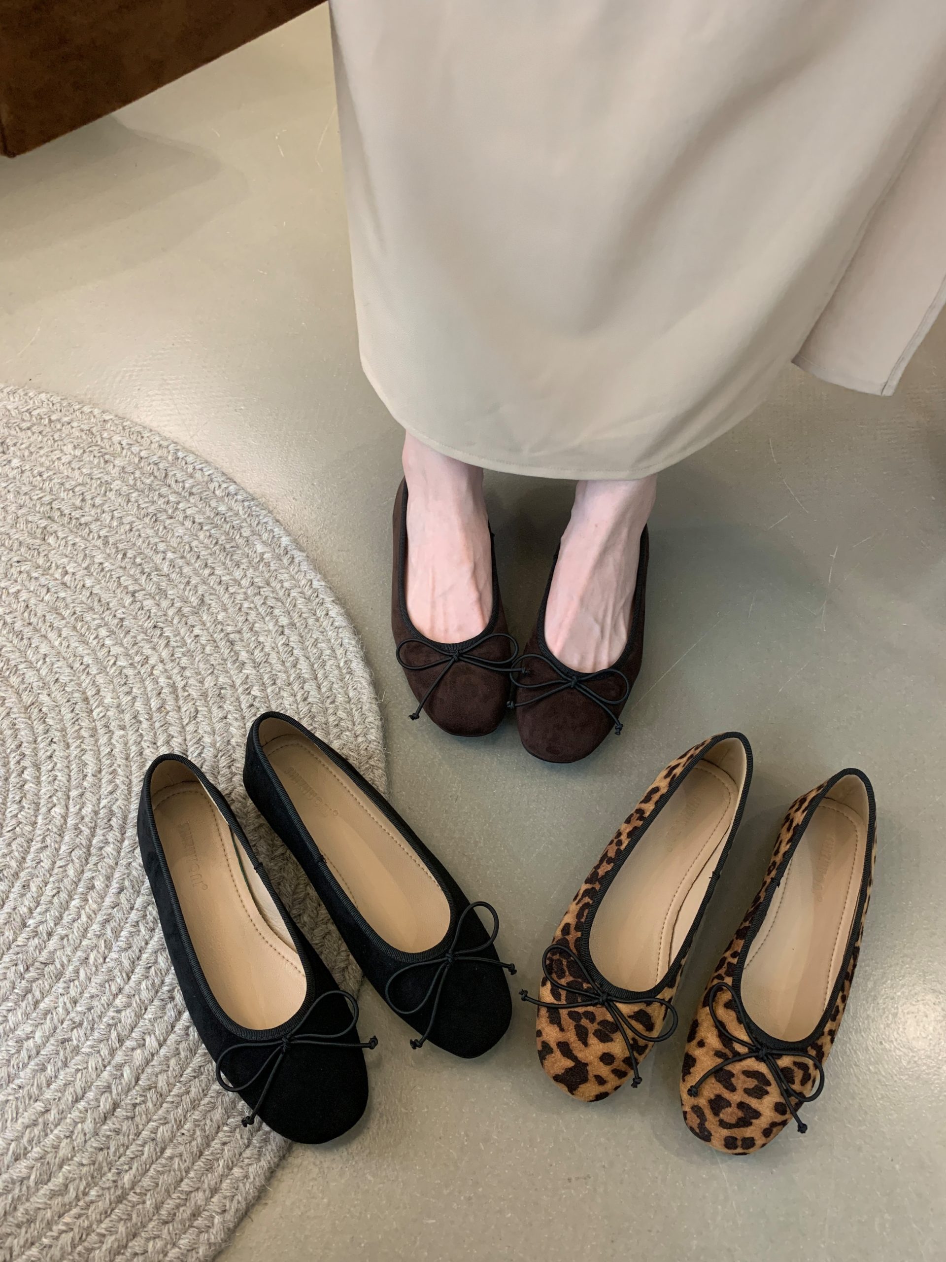 French Flat Leopard Print Ballet Shoes Women 2024 Autumn Winter New Bow Knot Slip-On Mary Jane Shoes