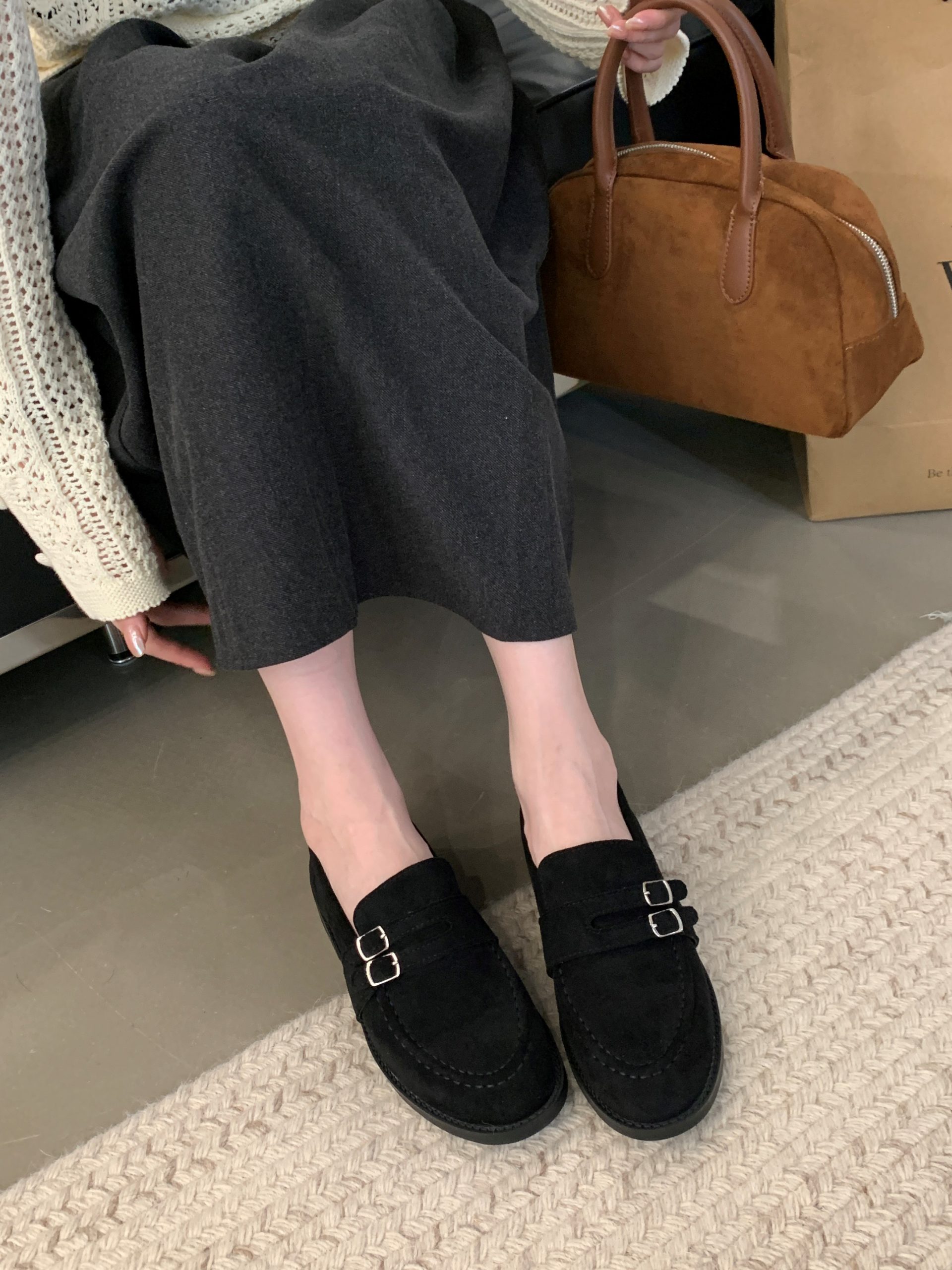1725356905001_853036.jpg British Retro Round Toe Loafer Shoes 2024 Autumn Winter New Double Buckle Slip On Flat Women's Shoes