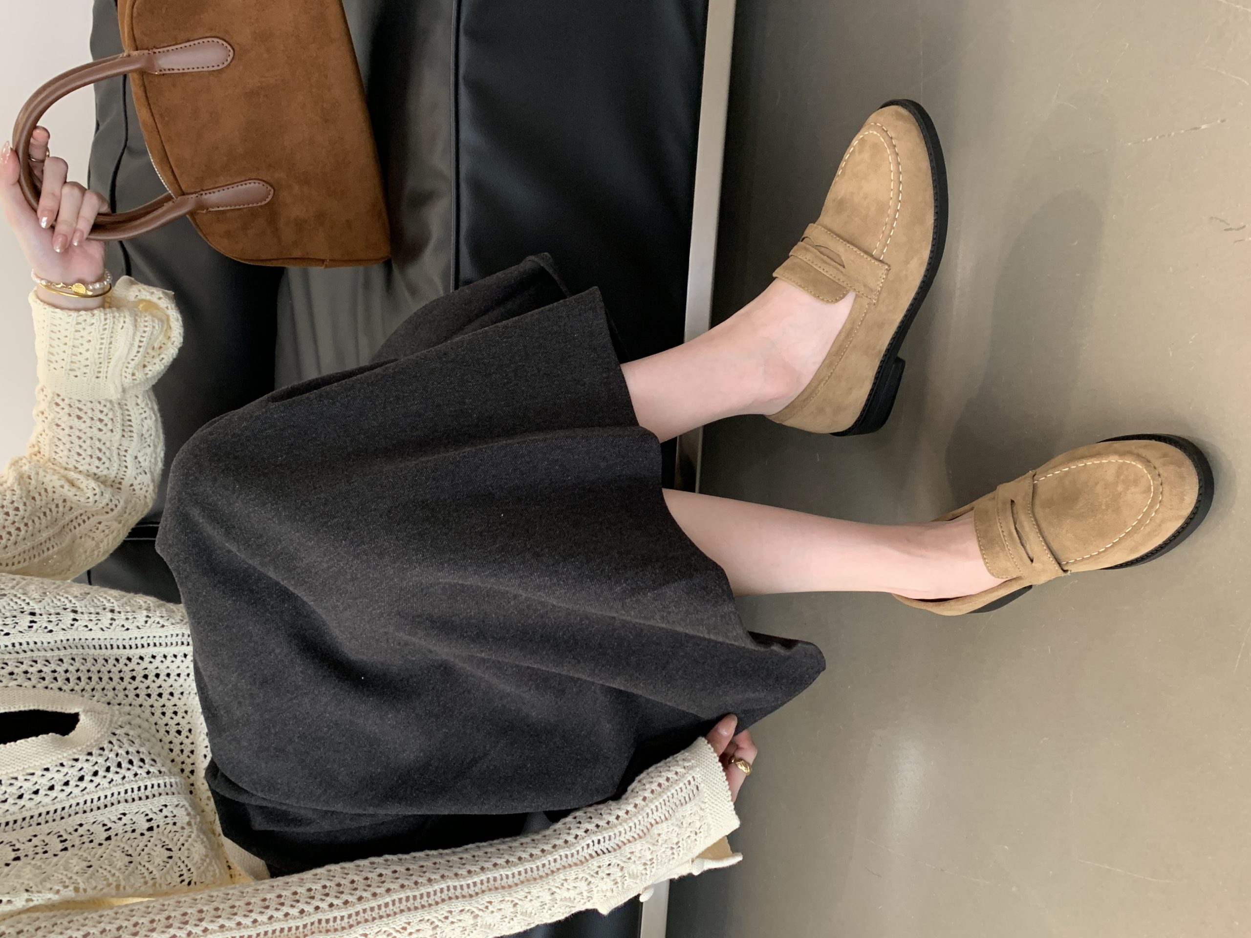 British Style Fashion Low Heel Loafers Women's Deep Mouth Round Toe Suede Casual Shoes