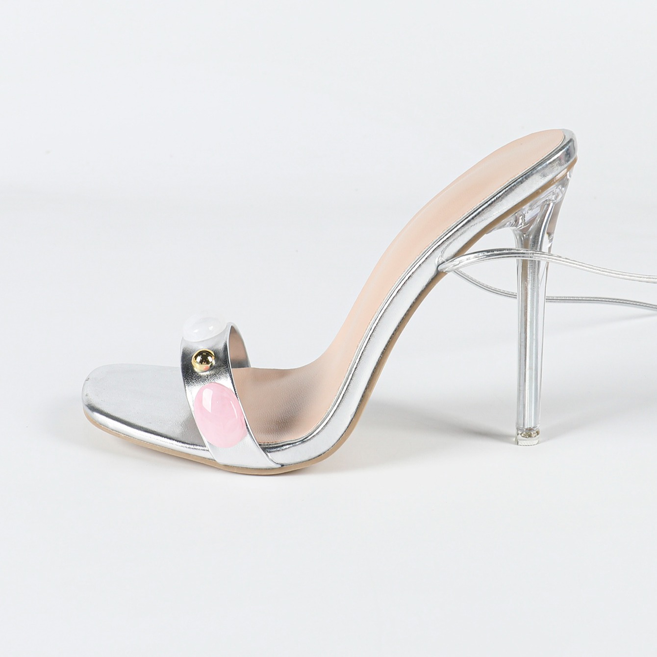 Plus Size Cross Strap Roman Sandals for Women High Heel Sexy Square Toe Silver Open Toe Elegant Lady