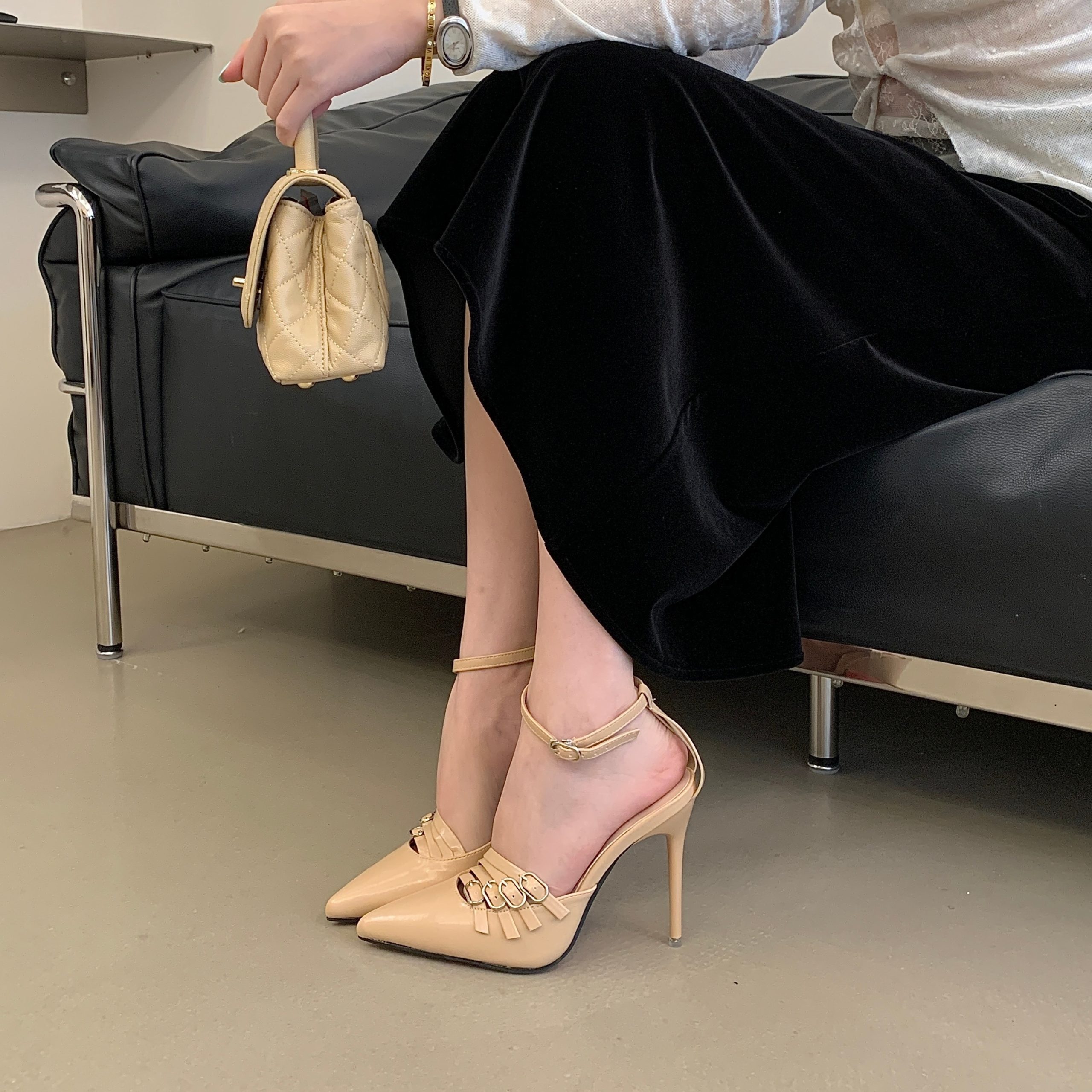 1781152458913_FMHtC9.jpg 2026 Summer New Fashion Thin Heel Pointed Toe High Heels 11CM Small Size Backless Sandals for Women