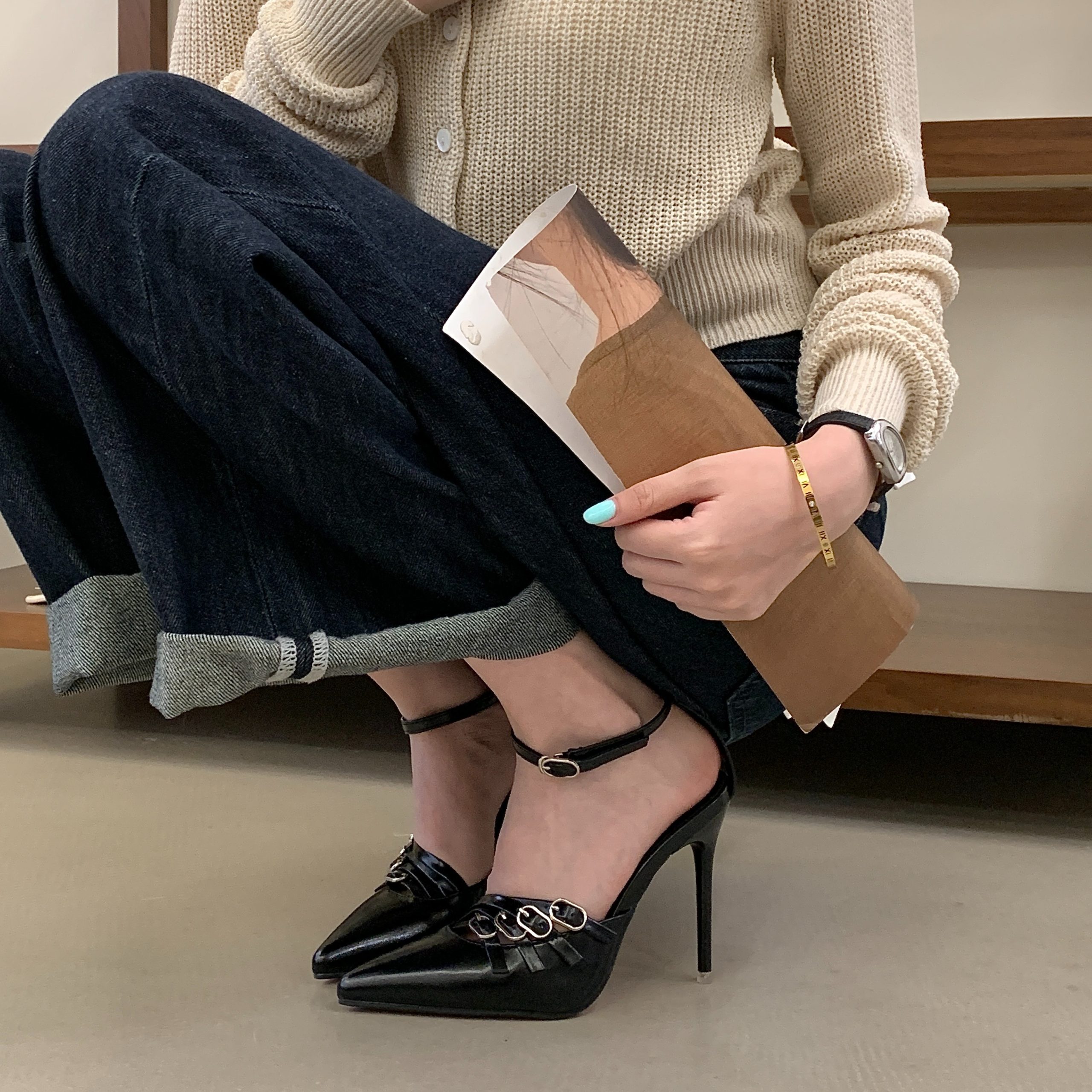 1781152474086_Q8GXzG.jpg 2026 Summer New Fashion Thin Heel Pointed Toe High Heels 11CM Small Size Backless Sandals for Women