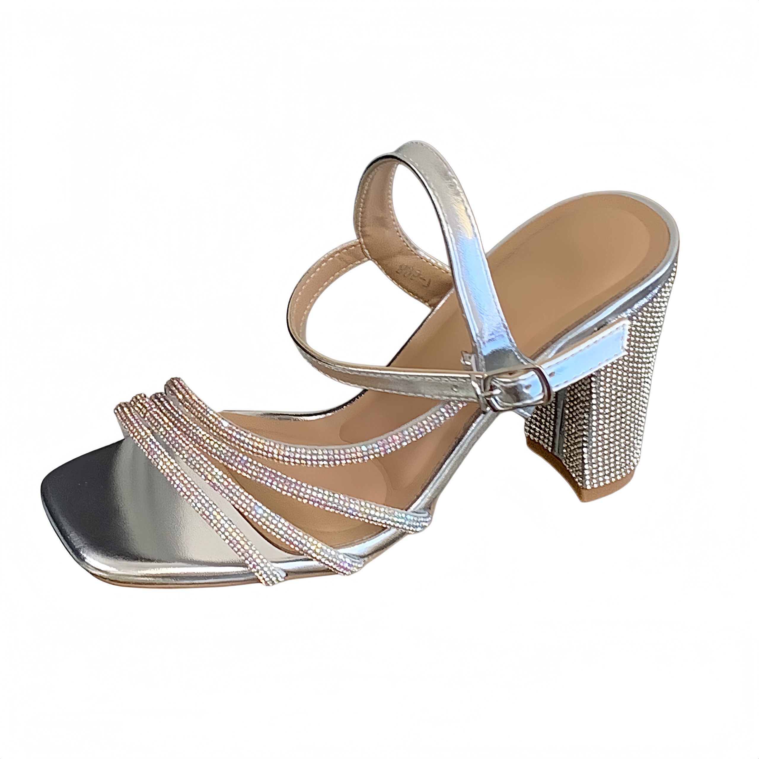 1782109158108_Goppis.jpg 2026 Summer New Chunky Heel Rhinestone Gold Sandals Fashion Versatile Women's Shoes