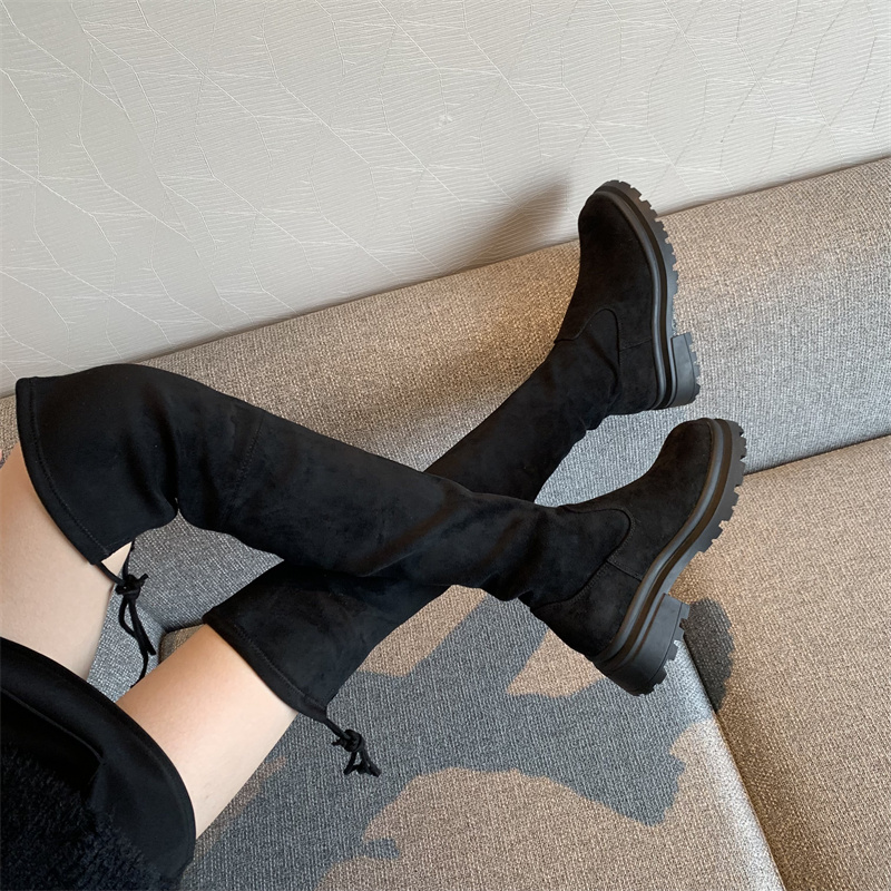 2023 New Fall Winter SW Chunky Heel Thick Sole Round Toe Over Knee High Stretch Boots for Women