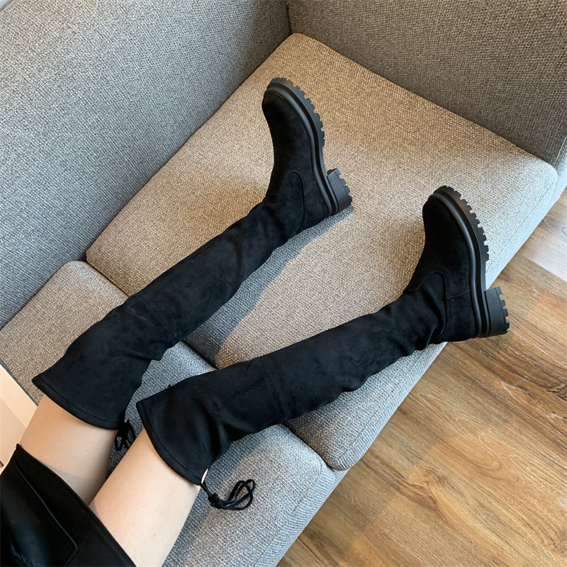 2023 New Fall Winter SW Chunky Heel Thick Sole Round Toe Over Knee High Stretch Boots for Women