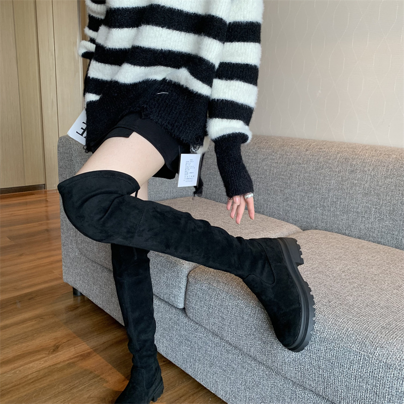 2023 New Fall Winter SW Chunky Heel Thick Sole Round Toe Over Knee High Stretch Boots for Women