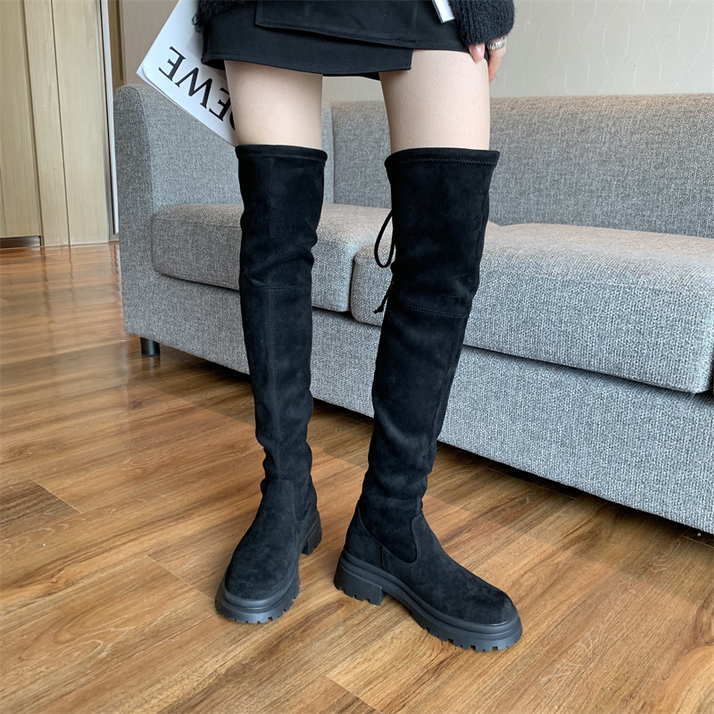 2023 New Fall Winter SW Chunky Heel Thick Sole Round Toe Over Knee High Stretch Boots for Women