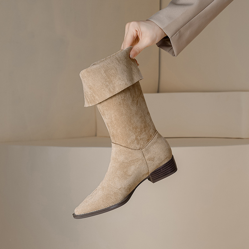 2023-trending-western-cowboy-boots-for-women-square-toe-folded-stacked-boots-retro-side-buckle-riding-boots_1 2023 Trending Western Cowboy Boots for Women Square Toe Folded Stacked Boots Retro Side Buckle Riding Boots