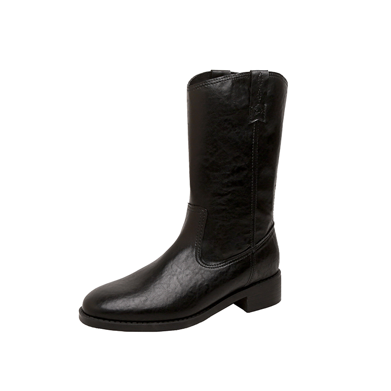 2024 Autumn Winter New Round Toe V-Cut Motorcycle Chunky Heel Retro Western Cowboy Short Boots Women Martin Boots