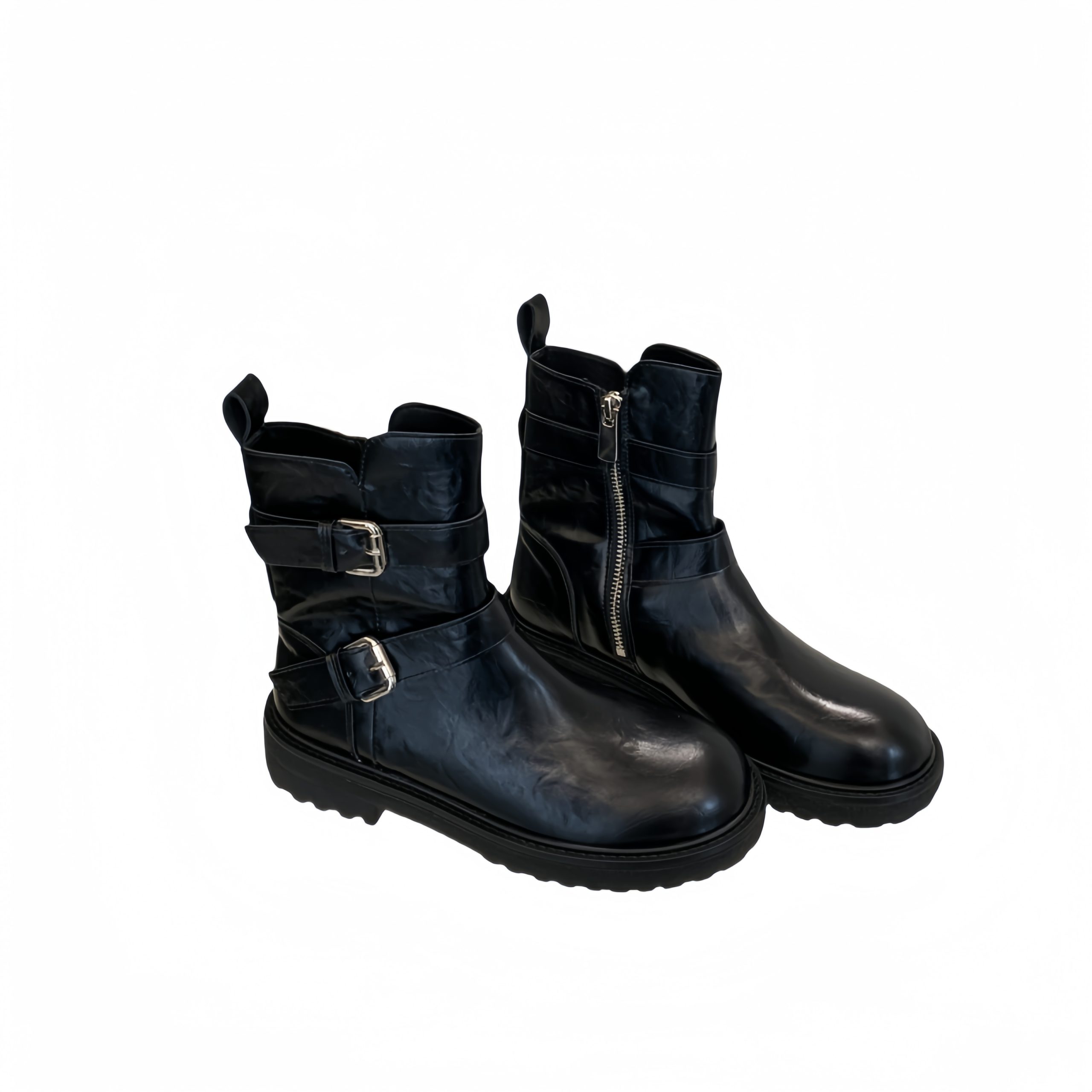 2024 Fashionable Washed Soft Leather Round Toe Chunky Heel Short Boots for Women Rider Boots Autumn Winter