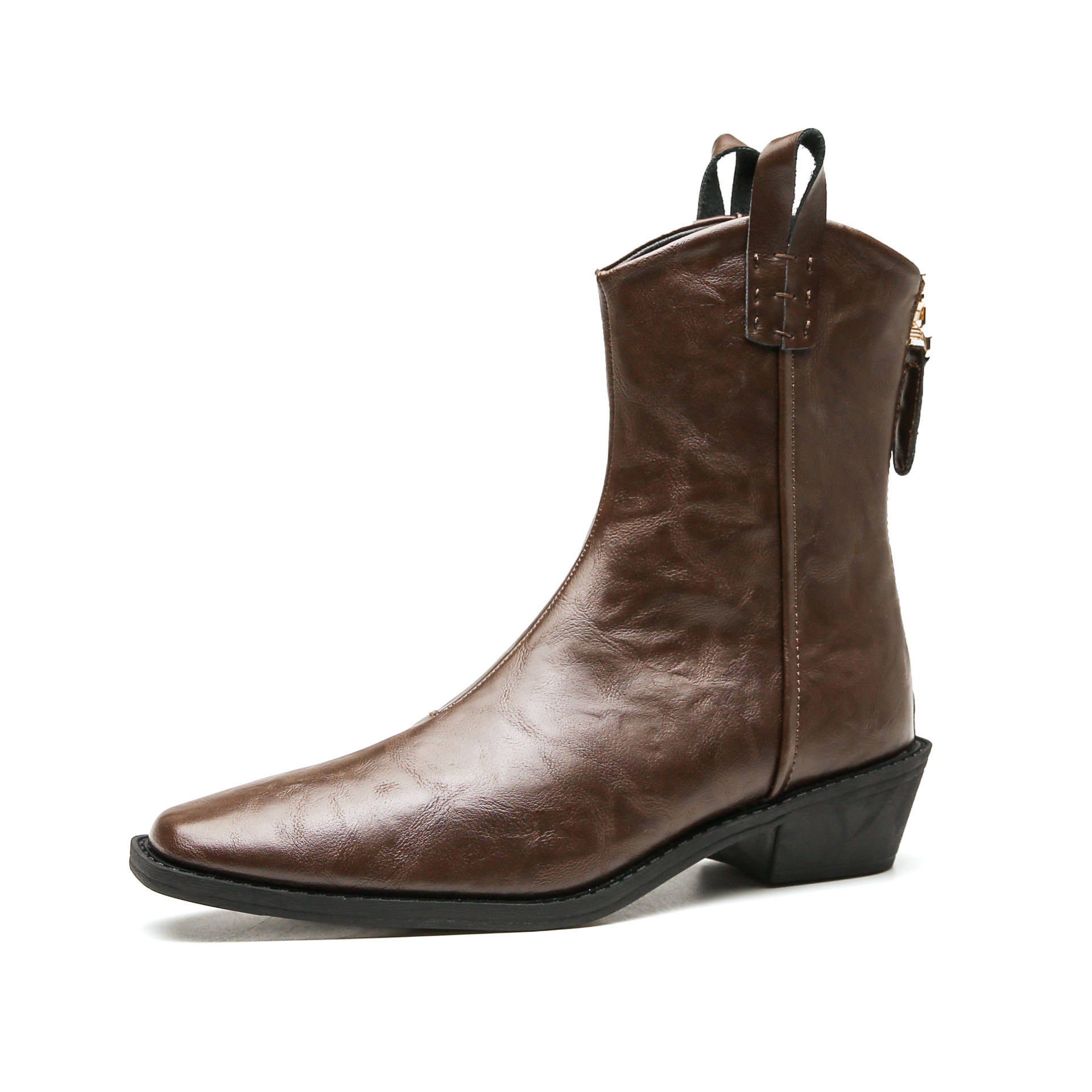 2024 Pointed Toe V-Cut Western Boots for Women Autumn New Style European American Small Square Toe Chelsea Short Boots Martin Boots
