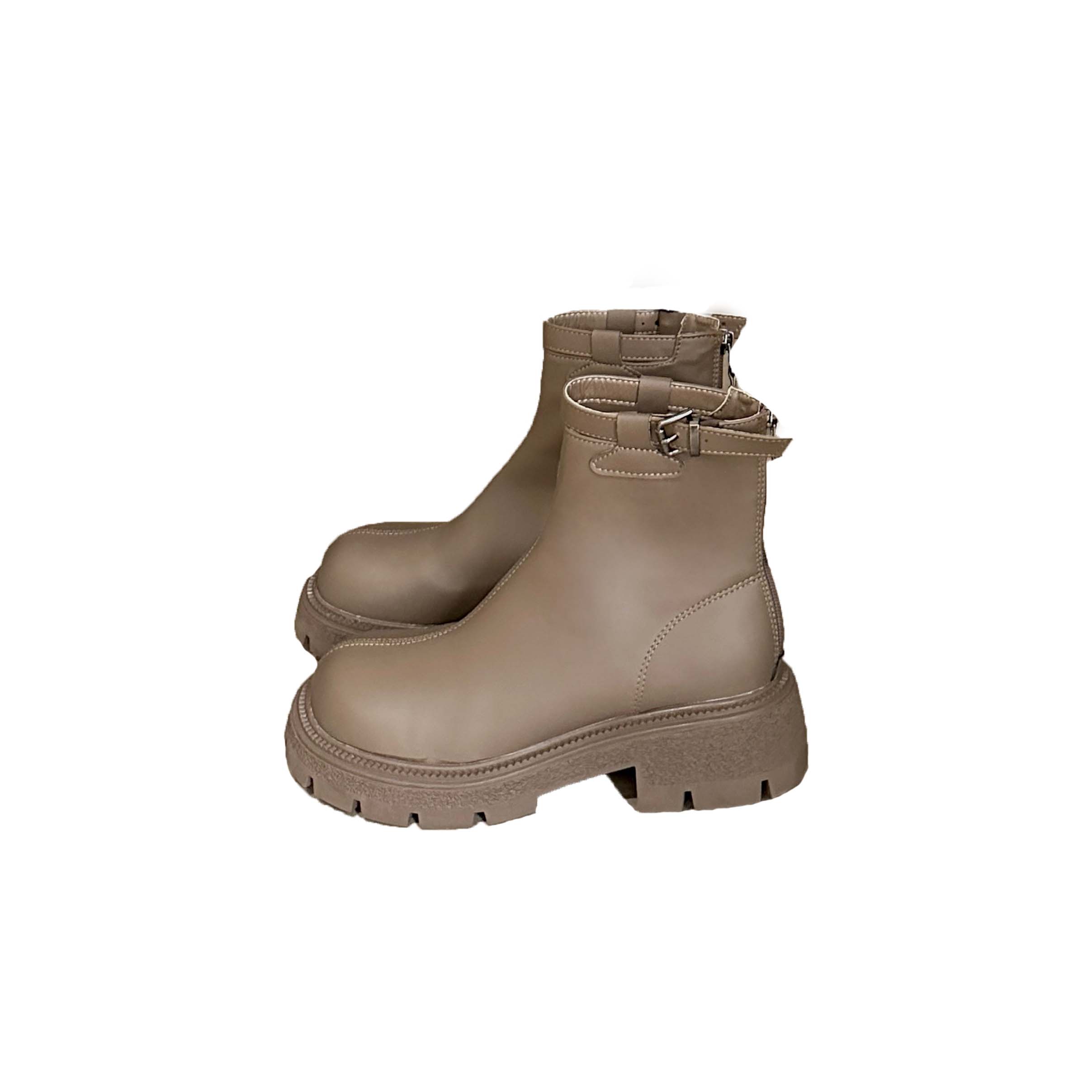 Crape Myrtle 2024 Winter New Side Buckle Thick Sole Chunky Heel Slim Short Boots Women Martin Boots