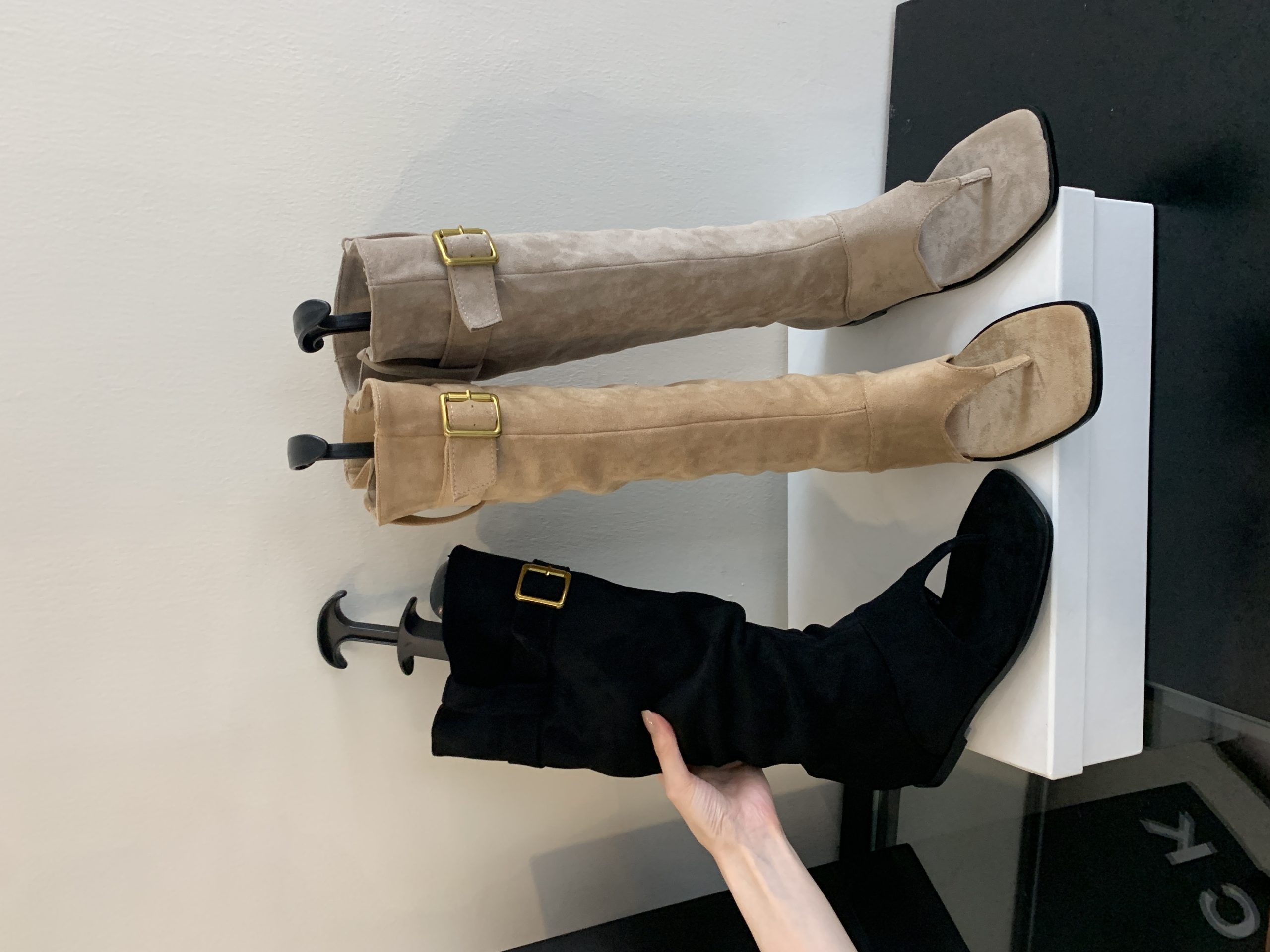 New Retro Western Cowboy Style Elevated Suede High Boot Tube Hot Girl Flip Flop Toe Simple Flat Cool Boots