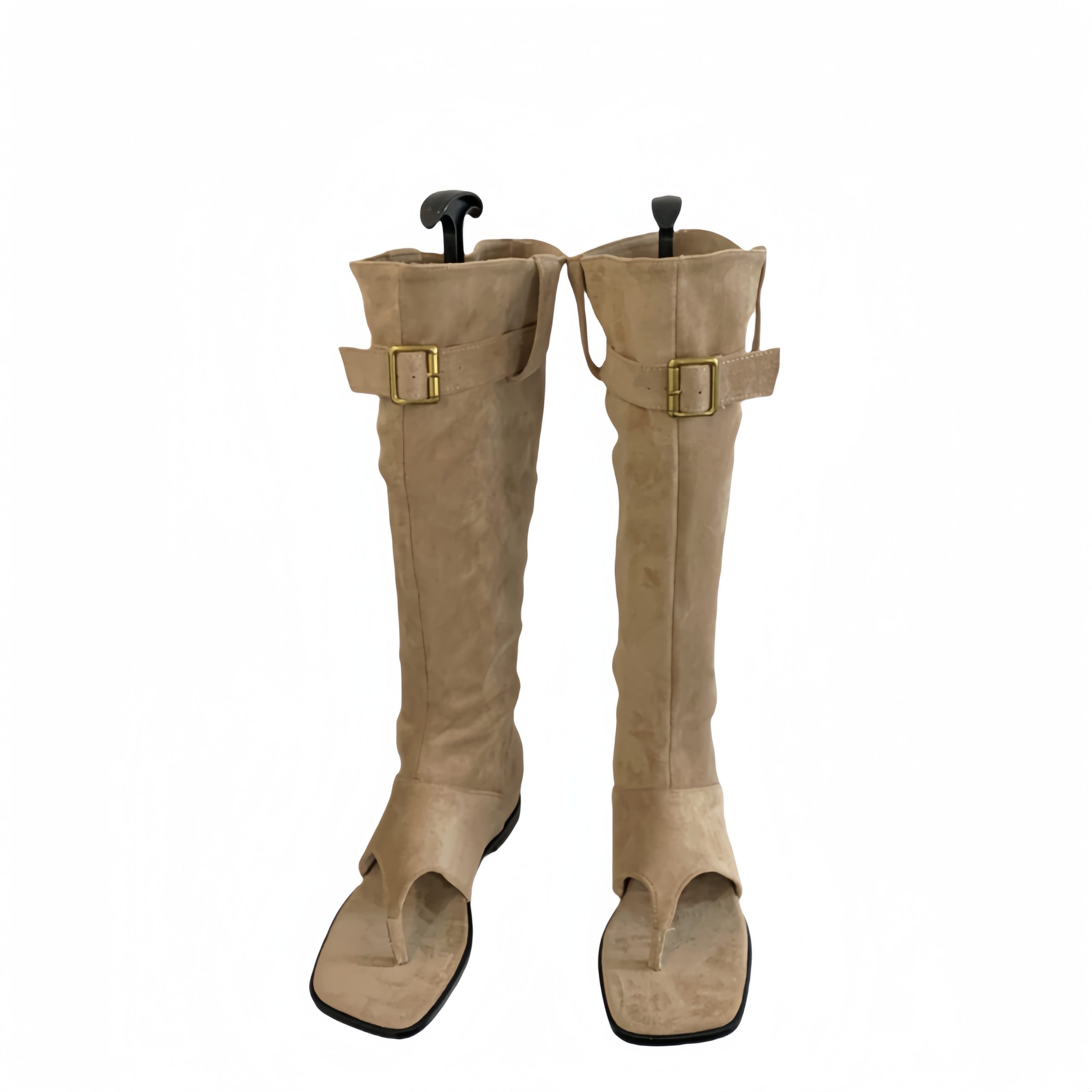 New Retro Western Cowboy Style Elevated Suede High Boot Tube Hot Girl Flip Flop Toe Simple Flat Cool Boots