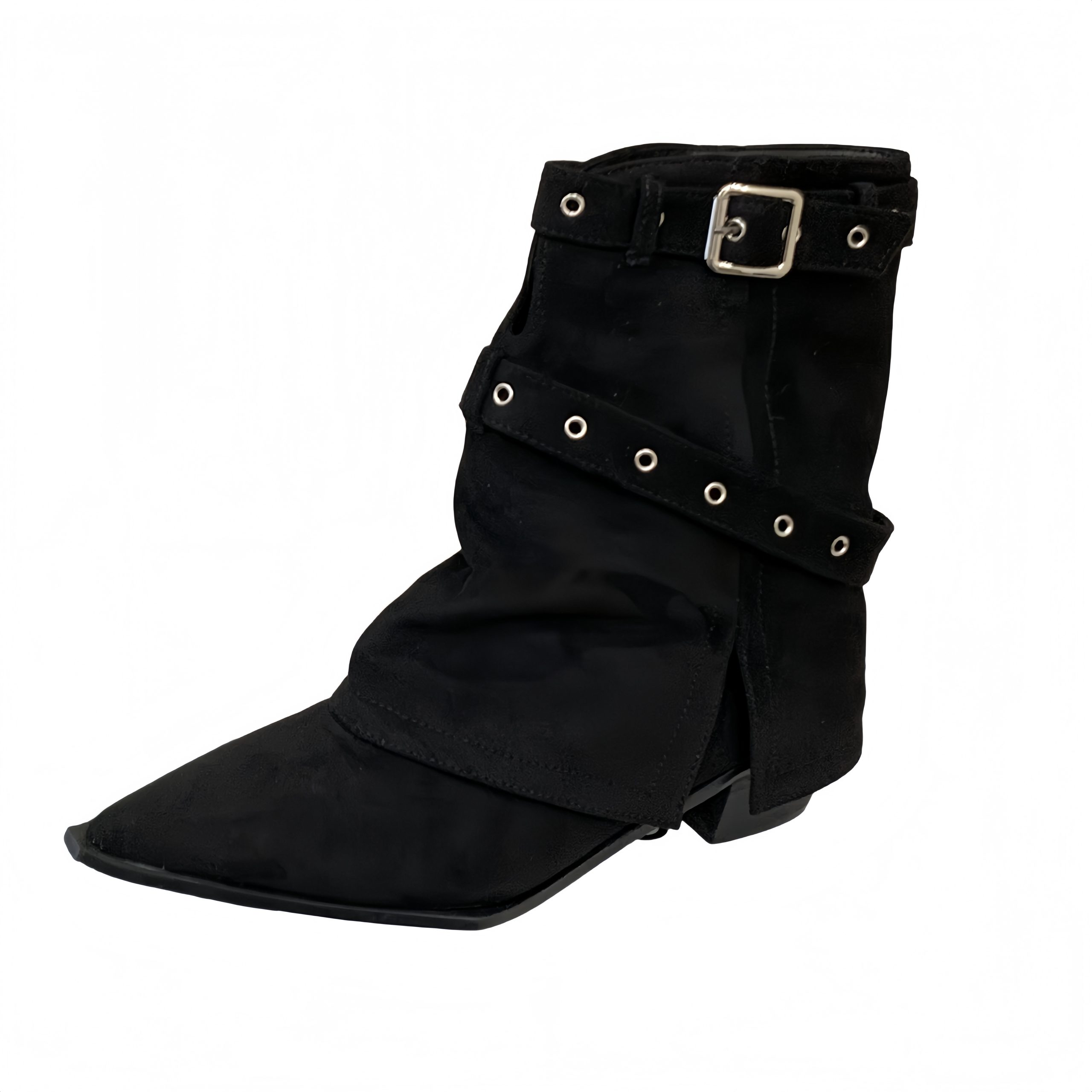 Retro Chunky Heel Mid Calf Boots for Women 2025 New Autumn Winter Fashion Pointed Toe Western Cowboy Boots with Belt Buckle