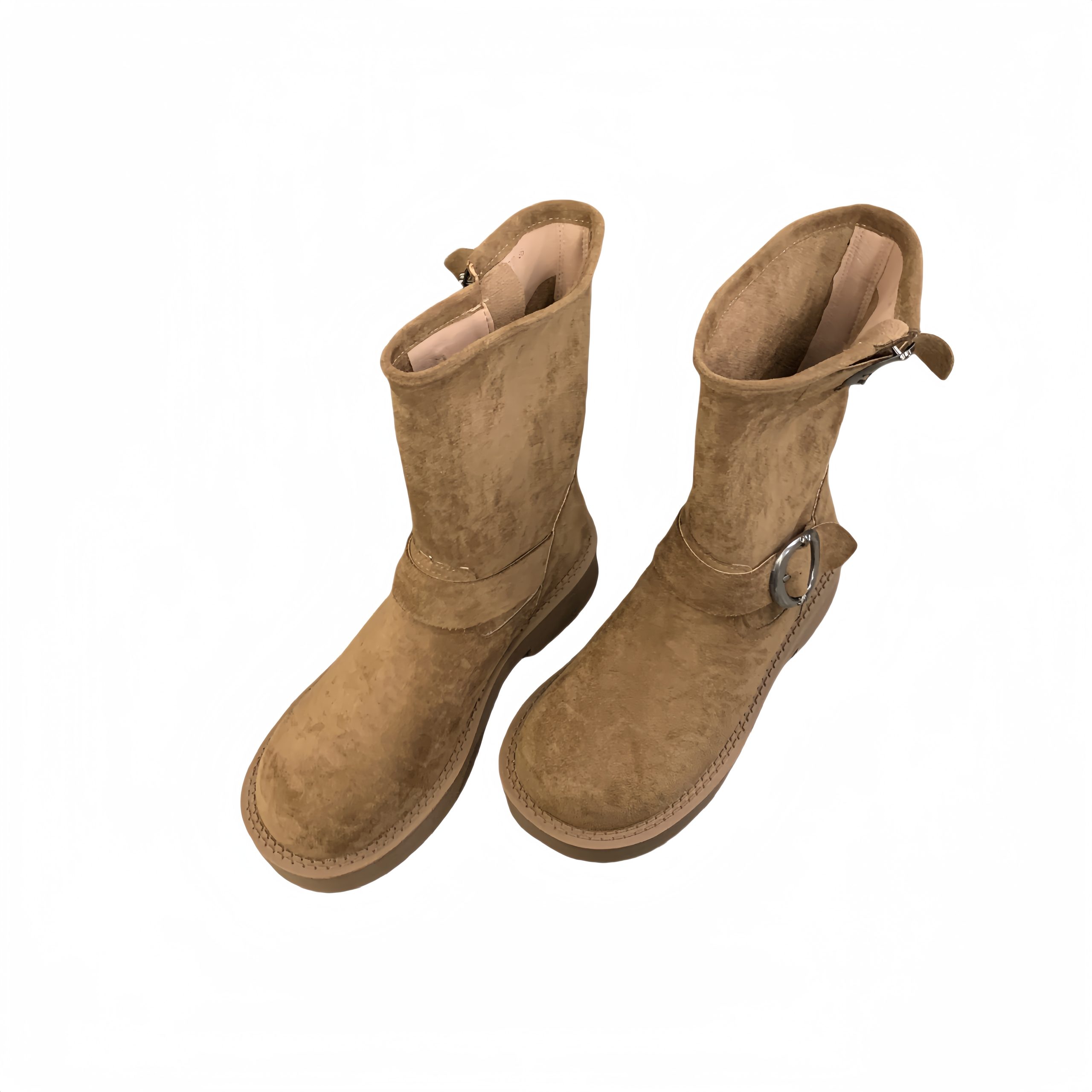 retro-metal-buckle-round-toe-worn-leather-motorcycle-stacked-short-boots-for-women-2024-fall_4 Retro Metal Buckle Round Toe Worn Leather Motorcycle Stacked Short Boots for Women 2024 Fall