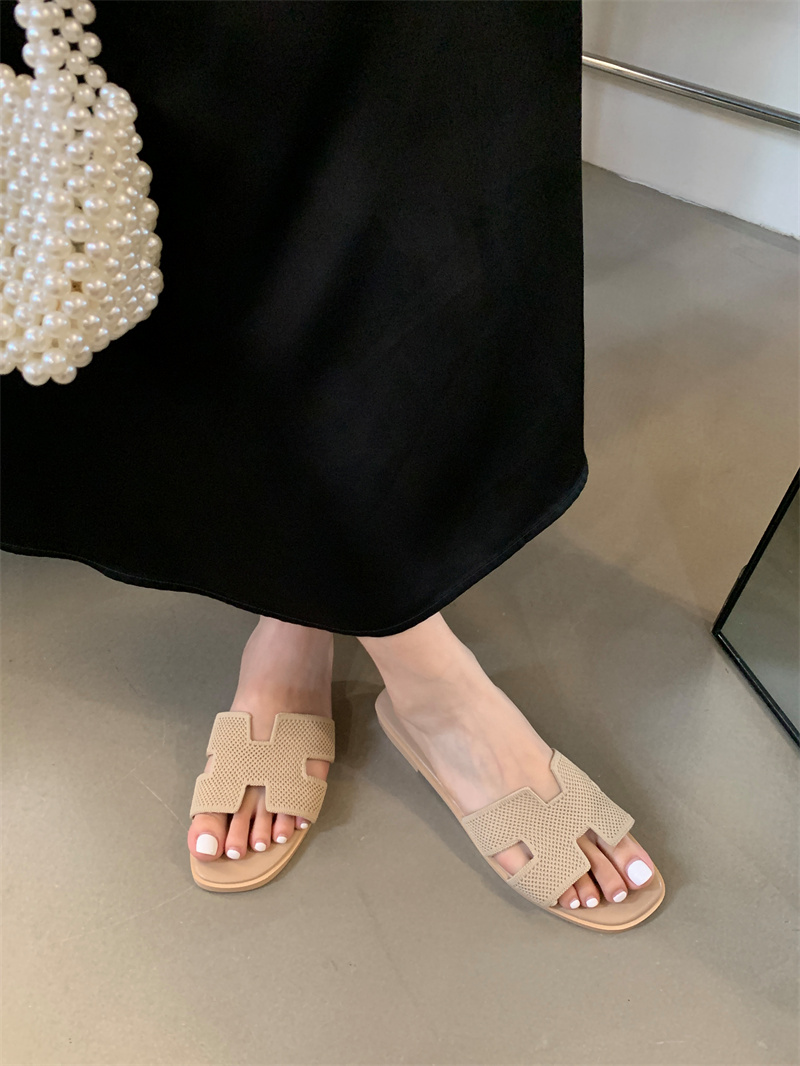 Women's 2025 Summer Flat Beach Slippers H-Shaped Korean Style Casual Sandals